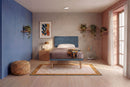 Letto Singolo con Rete Rivestita Microfibra Blu Tessis Testata Vertical Varie Misure