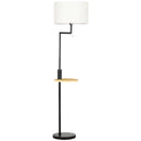 Lampada da Terra con Mensola Integrata in Bambù Paralume in Tessuto Effetto Lino Base in Acciaio Nero e Beige      