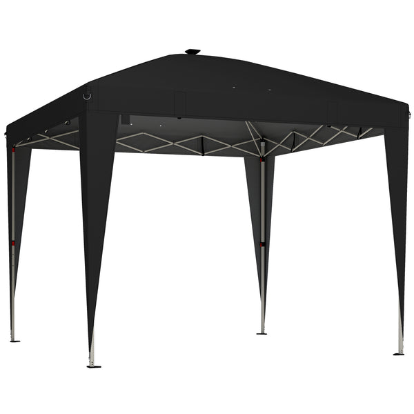 Gazebo Pieghevole da Giardino 297x297x288 cm ad Altezza Regolabile con Luce Centrale e Telecomando in Metallo e Poliestere Nero acquista