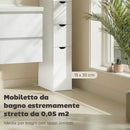 Colonna Bagno con Armadietto, Ripiani e Cassetti, in Legno, 15x33x136.8 cm, Bianco      