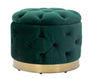Puff Contenitore Rich Verde Ø55x42 cm in Legno Spugna Poliestere e Acciaio Verde e Oro