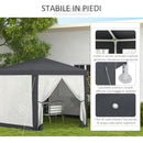 Gazebo da Giardino Esagonale con Doppio Ingresso 3.94x3.94x2.5 m in Metallo e Poliestere Grigio