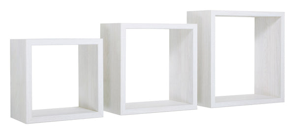 Set 3 Mensole da Parete Cubo in Fibra di Legno Incubo Rovere Sbiancato