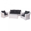 Set Salotto da Giardino Divano 2 Poltrone e Tavolino con Cuscini in Wicker Bianco