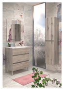 Mobile da Bagno a Terra con Lavabo 80 cm e Specchio Bali Light Rovere Naturale      