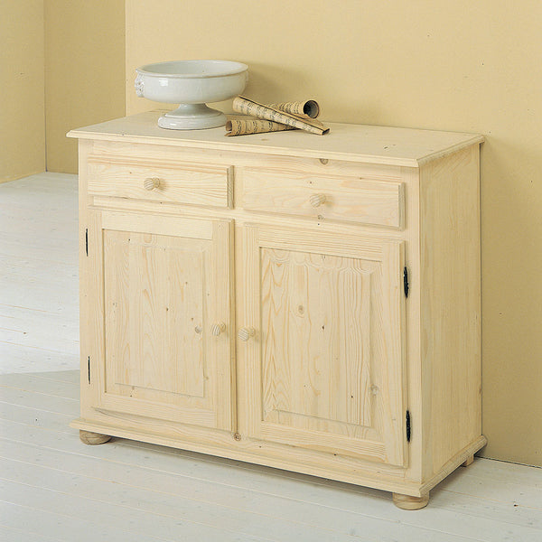 sconto Sideboard 2 Türen 2 Schubladen aus rohem Tannenholz 107 x 39 x 85 cm Fumer Country