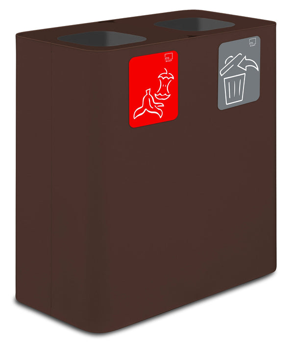 prezzo Pattumiera Sistema di Raccolta Rifiuti 77x38xh80 cm In Acciaio Verniciato 2 Scomparti Marrone