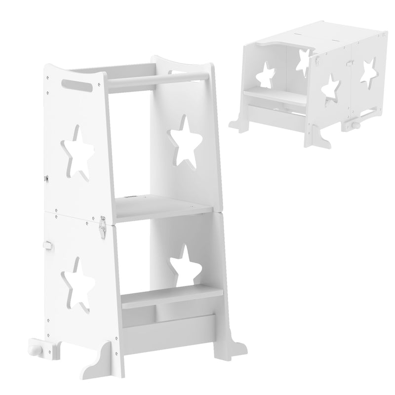 Torre Montessoriana Scala Convertibile in Tavolo con Sedia 60x44,5x86 cm in Legno Bianco 