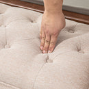 Panca Fondo Letto Imbottita e a Bottoni 141x44x65 cm in Legno e Tessuto Effetto Lino Beige  