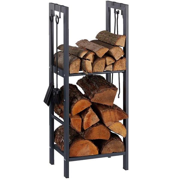 sconto Portalegna Scaffale Metallo Porta Legna 2 Ripiani Legnaia Camino Stufa 100x40x30