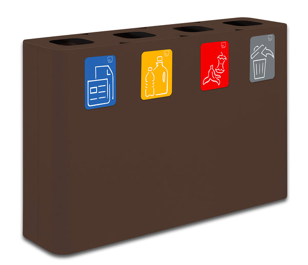 Pattumiera Sistema di Raccolta Rifiuti 120x30xh80 cm In Acciaio Verniciato 4 Scomparti Marrone online