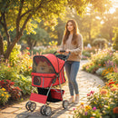 Passeggino per Cani Pieghevole 77x44x102 cm Ruote Girevoli Freni e Cuscino Lavabile in Tessuto Rosso      