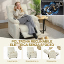 Poltrona Reclinabile 150° Effetto Velluto con Poggiapiedi Telecomando e Tasca Laterale 96x90x105 cm Bianco      
