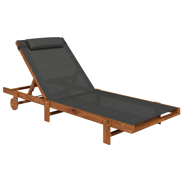 Lettino Prendisole 84x200x101 cm Schienale Regolabile su 4 Posizioni in Legno e Textilene Nero online