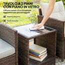 Set 3 Pezzi da Giardino con 2 Poltrone con Cuscini e Tavolino da Caffè in Rattan PE e Acciaio Marrone e Crema      