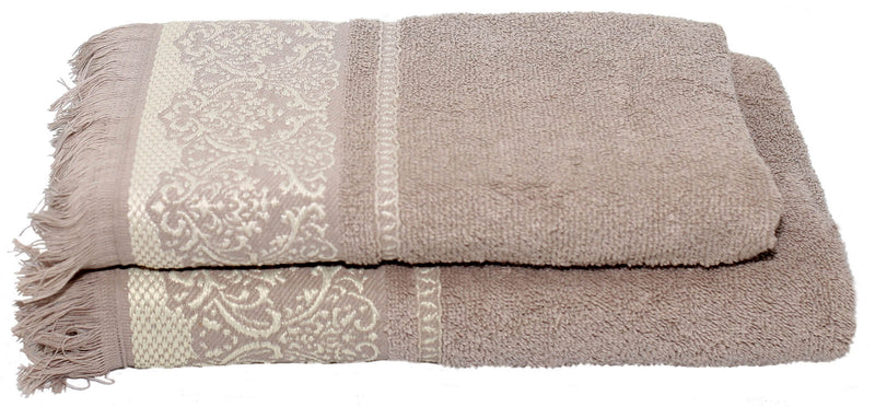 Set Spugna Asciugamani Ospite + Salvietta Kate Frangia Panna