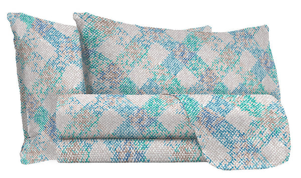 Set Lenzuola Matrimoniale con Stampa Sopra Sotto e Federe in Cotone Athena Eva Blu prezzo