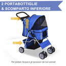 Passeggino per Cani Pieghevole 75x45x97 cm in Tessuto con Cestino e Portabicchieri Blu