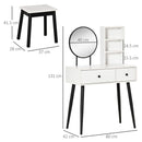 Consolle Trucco con Specchio e Sgabello in Legno Bianco e Nero