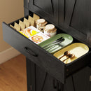 Dispensa Cucina Stile Country 76x39,5x183,5 cm con 2 Armadietti 6 Ripiani e Cassetto in Truciolato e MDF Nero      