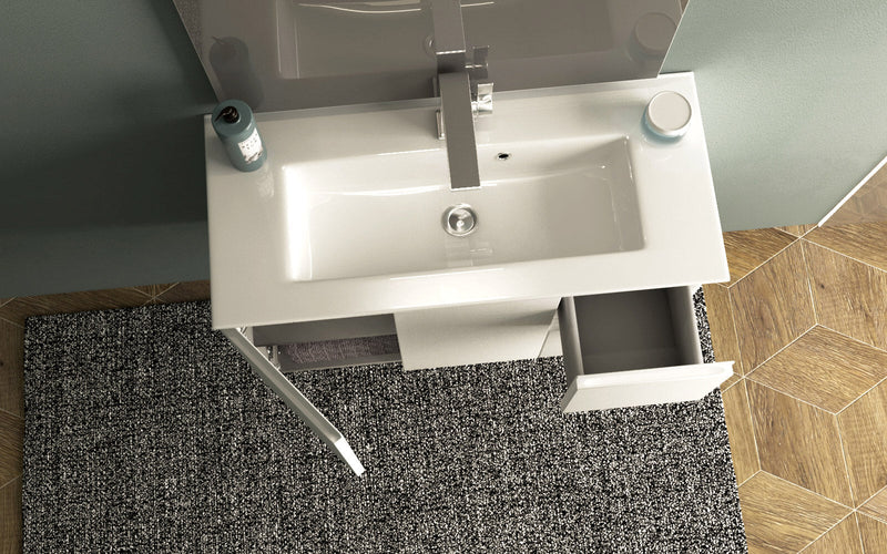 Mobile Bagno Sospeso 80 cm Lavabo e Specchio Tavassi Urano Bianco Lucido