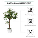 Alberello Camelia Artificiale con 21 Fiori H90 cm con Vaso Bianco e Verde