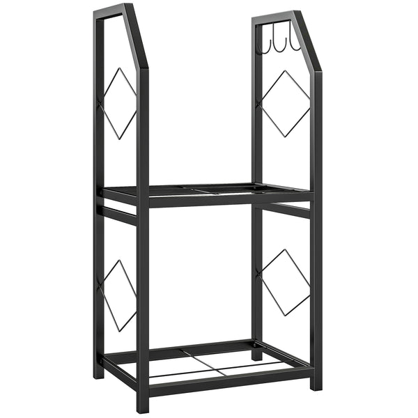 Portalegna da Interno Esterno a 2 Livelli con 3 Ganci 41x30x81cm in Metallo Nero sconto