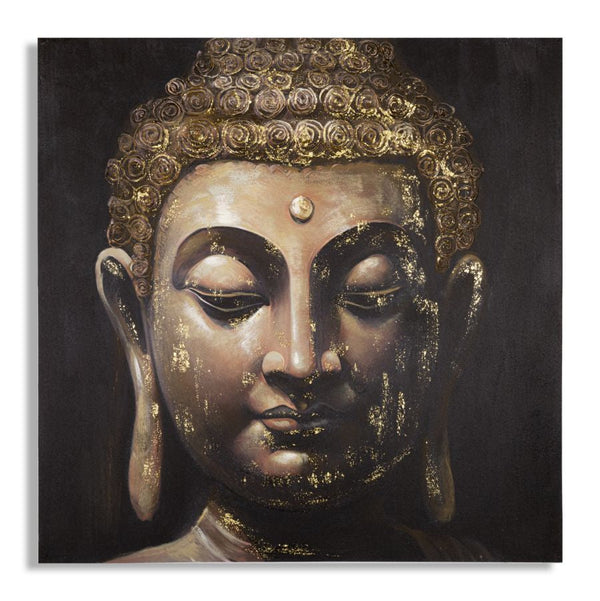 Dipinto su Tela Buddha 100x100x3 cm Cornice in Legno di Pino Multicolor sconto