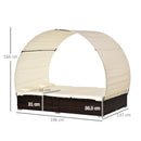 Lettino Prendisole Doppio da Giardino 196x137x36,5 cm con Tettuccio in Rattan Marrone e Crema