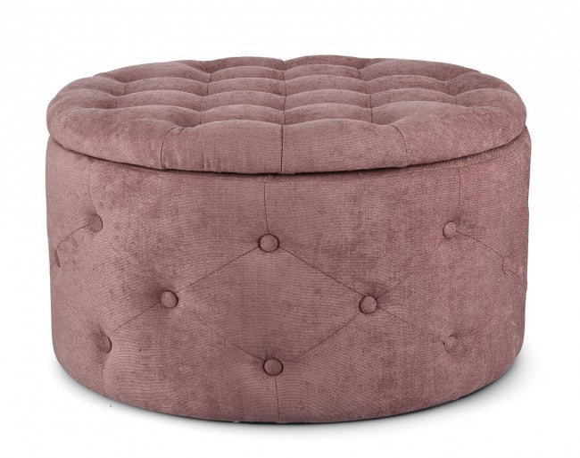 Pouf Contenitore Porta Scarpe Ø 70x40 cm Ernestine in Tessuto Rosa Antico