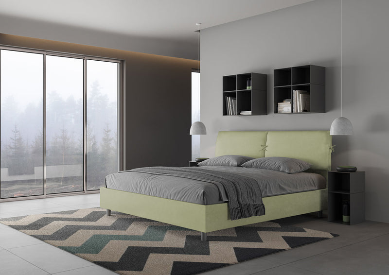 Letto Matrimoniale Testata con Cuscini Imbottito in Microfibra Mados Tè Verde Varie Misure