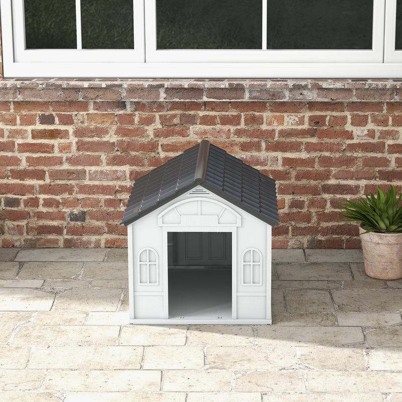 Casetta per Cani da Esterno 65x75,7x63 cm con Tetto Inclinato in PP Impermeabile Grigio  