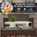 Set da Giardino 4 Pezzi con Divano 2 Sedie e Tavolino Basso con Piano in Vetro in Rattan Beige e Marrone    