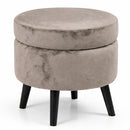 Pouf Contenitore Ø37x40 cm Sgabello Cassapanca Poggiapiedi Tessuto Velluto Tortora      