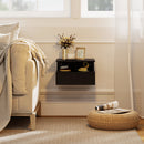 Set di 2 Comodini Sospesi 35x32x22,5 cm con Cassetto e Mensola Aperta Rivestimento in Melamina Nero      
