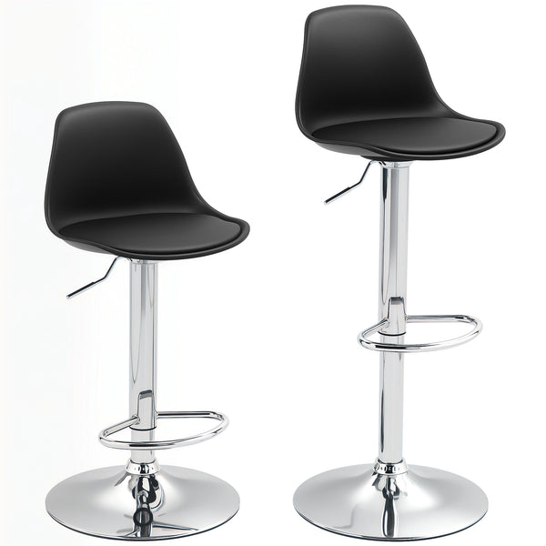 acquista Set 2 Sgabelli da Bar 38x42x82-104 cm con Schienale e Poggiapiedi in PP Pelle PU e Acciaio Nero