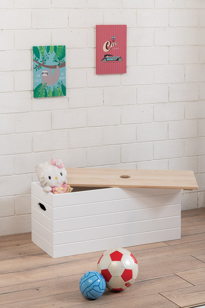 Cassapanca Baule in Legno 80x35x35 cm Panda Bianco