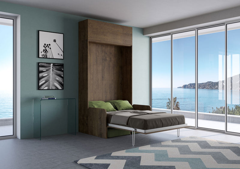 Letto Una Piazza E Mezzo A Scomparsa 120 Kentaro Con Divano E Pensile Noce e Verde      