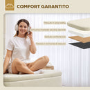 Panca Fondo Letto Contenitore 120x42x45 cm in Tessuto Teddy e Gambe in Legno Beige   