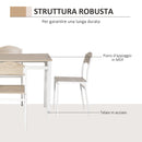 Set da Pranzo Tavolo e 4 Sedie in Metallo e MDF Bianco e Legno 
