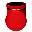 Set 2 Pouf Contenitore Ø35 cm e Ø39 cm in Tessuto Velluto Rosso