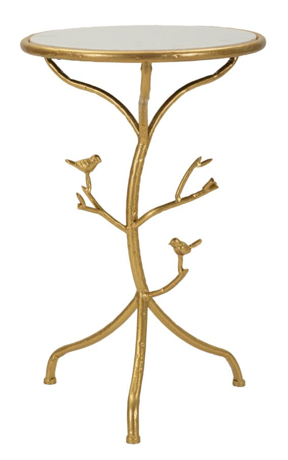 Tavolinetto Birds Marble Ø38x60 cm in Ferro e Marmo Oro e Bianco sconto