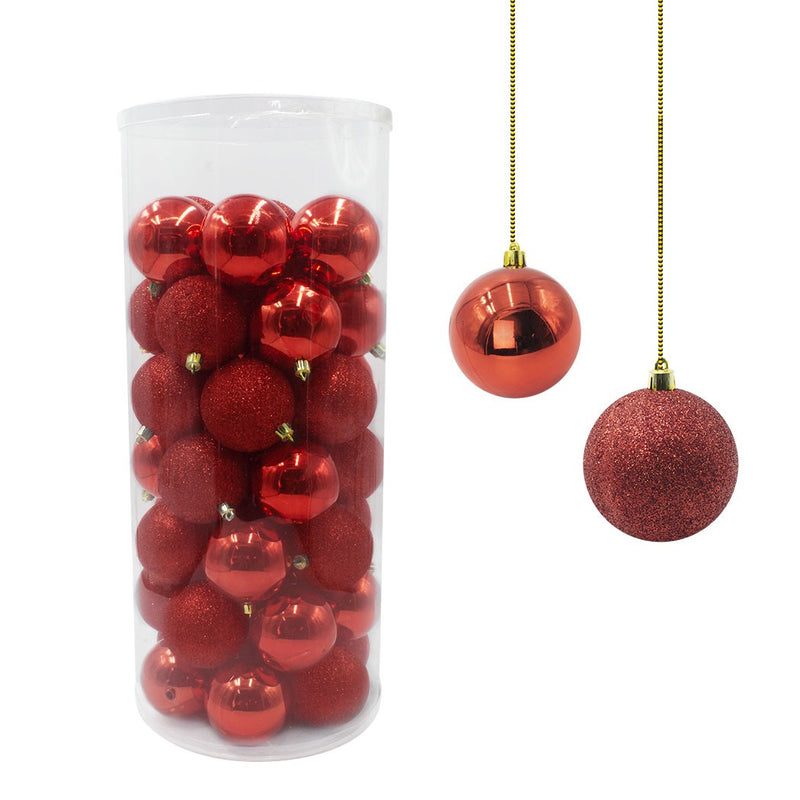 Set 48 Palline Decorative Ø 7 cm per Albero di Natale Rosse