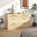 Cassettiera 6 Cassetti Stile Boho 110x40x69 cm in Legno e Rattan Rovere      