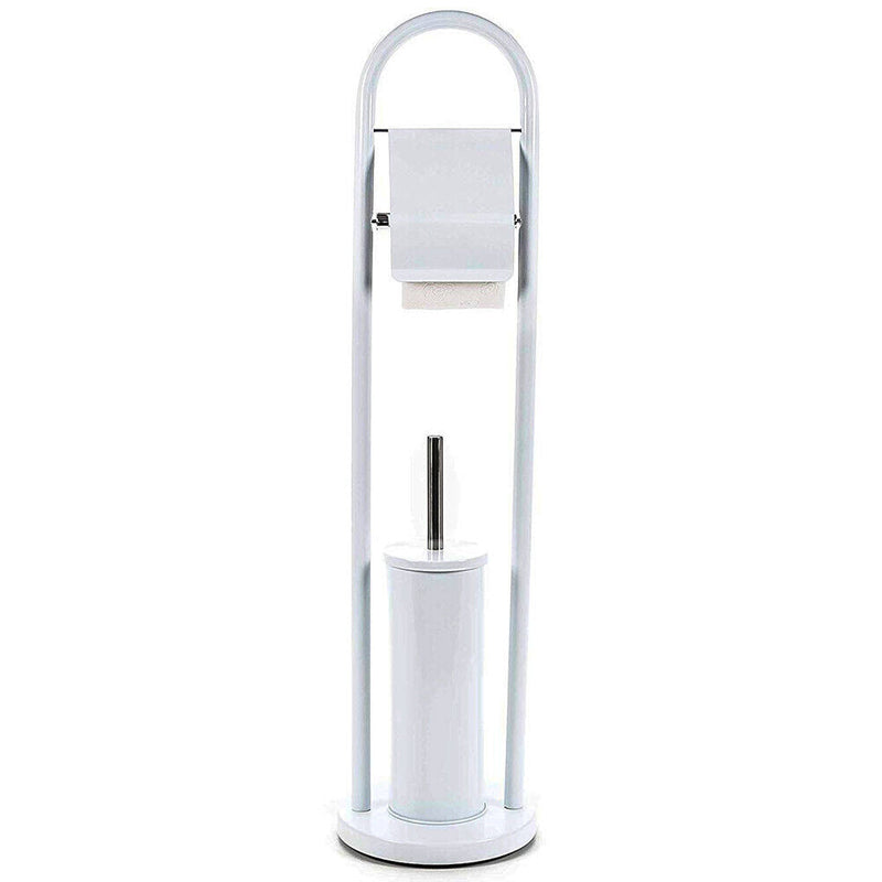 Portarotolo con Portascopino per Bagno in Metallo con Spazzolone 20x80cm Bianco