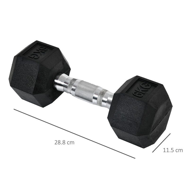 Set di 2 Manubri Esagonali da 6 kg con Presa Antiscivolo e Rivestimento in Gomma Nero   