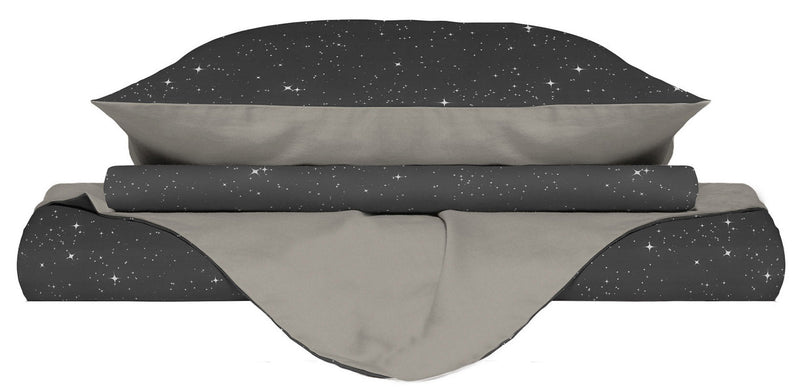 Copripiumino con Federe Stampato in Microfibra Stars Grigio Varie Misure