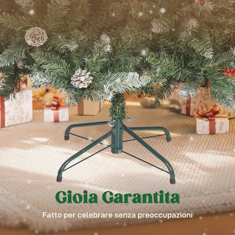 Albero di Natale Alto 180 cm  con 620 Rami Pigne e Bacche Rosse con Base in Metallo Verde      