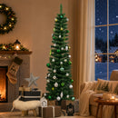Albero di Natale Innevato Slim Ø48x165 cm con 443 Rami e Base Rimovibile Pieghevole in PVC e Metallo Verde      
