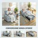Poltrona Letto 3 in 1 con Schienale Reclinabile e Cuscino 88x84x87 cm Rivestimento in Ciniglia Grigio      